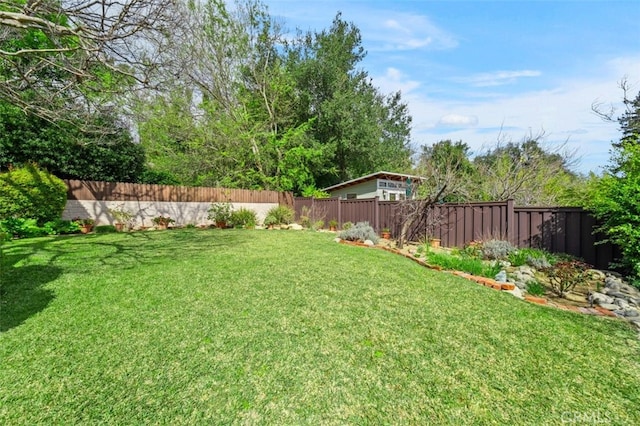 view of yard featuring a fenced backyard