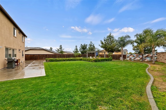 view of yard with a patio and a fenced backyard