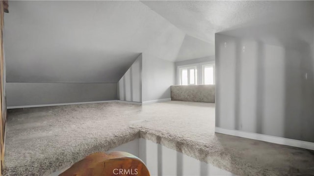 additional living space with lofted ceiling, baseboards, and carpet floors