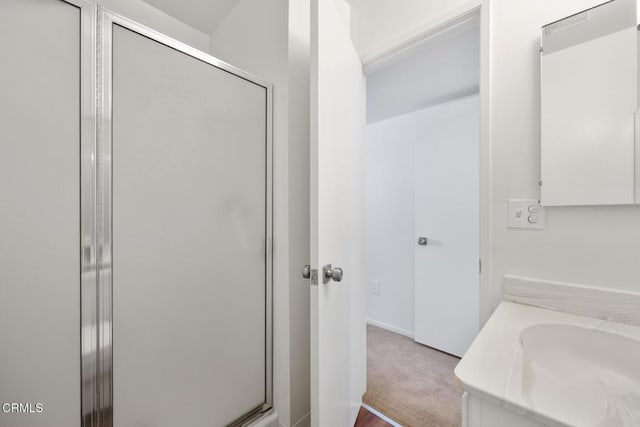 bathroom with vanity and a shower stall