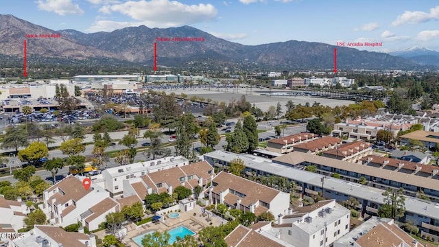 bird's eye view with a mountain view