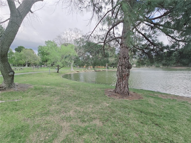 view of yard with a water view