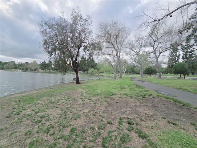 view of yard with a water view