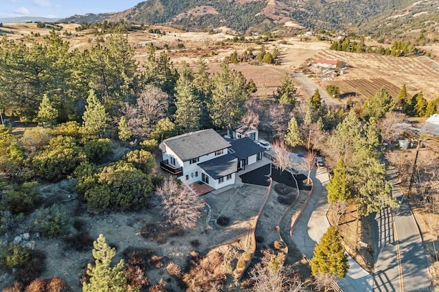 birds eye view of property featuring a mountain view