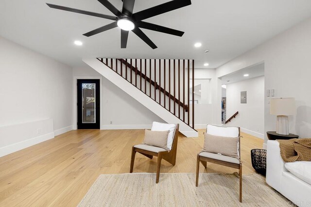1326 Farmer Rd, Julian, CA 92036 - living room featuring ceiling fan, light wood-type flooring, and recessed lighting