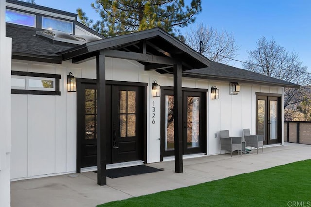 1326 Farmer Rd, Julian, CA 92036 - view of exterior entry with roof with shingles and board and batten siding