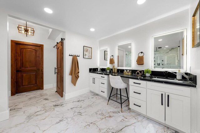 1326 Farmer Rd, Julian, CA 92036 - full bathroom featuring a shower stall, recessed lighting, baseboards, and double vanity