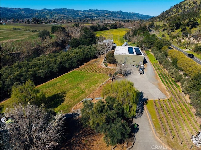 birds eye view of property featuring a rural view and a mountain view