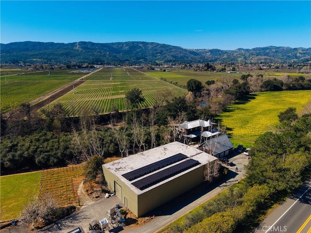 birds eye view of property with a rural view and a mountain view