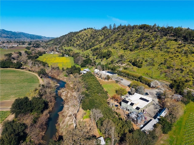 birds eye view of property with a rural view and a water and mountain view