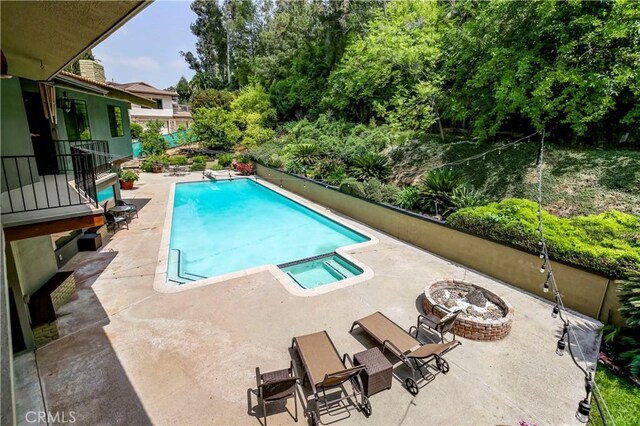 1471 Rosehill, Redlands, CA 92373 - view of swimming pool with an outdoor fire pit and a patio area