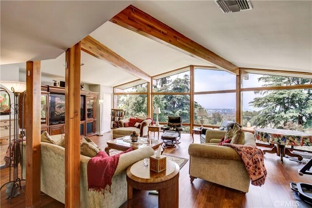 1471 Rosehill, Redlands, CA 92373 - living area featuring hardwood / wood-style floors and floor to ceiling windows