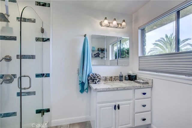 1471 Rosehill, Redlands, CA 92373 - full bathroom with a shower stall, vanity, and baseboards