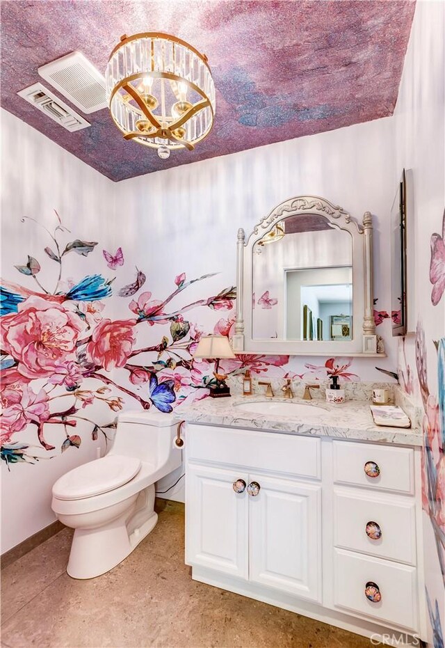 1471 Rosehill, Redlands, CA 92373 - bathroom featuring toilet, vanity, and a chandelier