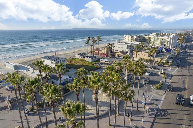 aerial view featuring a beach view and a water view