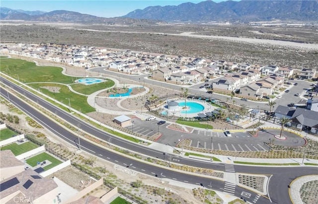 birds eye view of property featuring a residential view and a mountain view