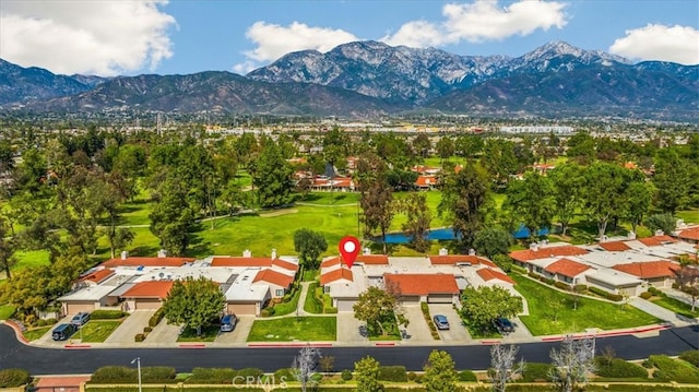 aerial view featuring a residential view and a mountain view
