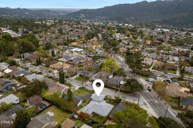 aerial view featuring a residential view and a mountain view