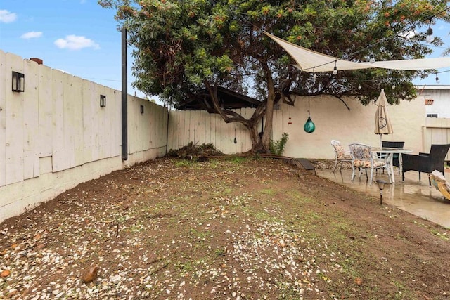 view of yard featuring a patio area and a fenced backyard