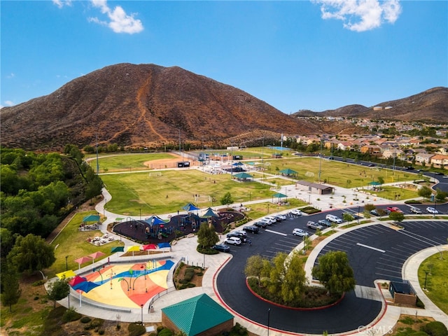 bird's eye view with a mountain view