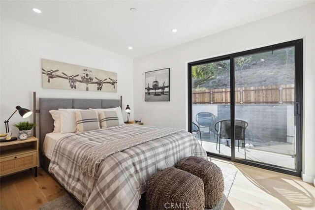 5221 Campo Rd, Woodland Hills, CA 91364 - bedroom featuring access to outside, wood finished floors, and recessed lighting