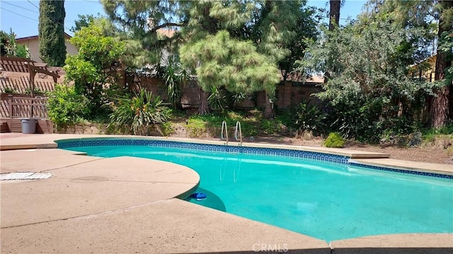 view of pool featuring a fenced in pool, a fenced backyard, and a patio area