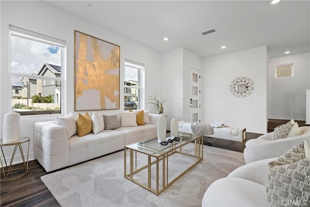 392 Baluster, Irvine, CA 92618 - living room with visible vents, recessed lighting, baseboards, and dark wood-style flooring