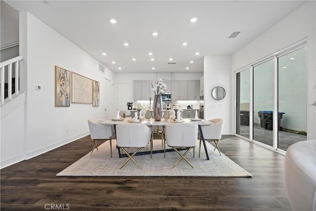392 Baluster, Irvine, CA 92618 - dining room featuring recessed lighting, visible vents, baseboards, and dark wood finished floors