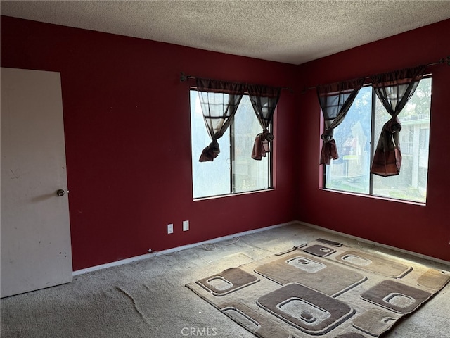 carpeted spare room featuring baseboards and a textured ceiling