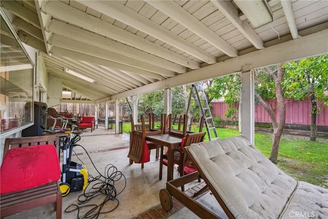 view of patio / terrace featuring outdoor dining area and a fenced backyard