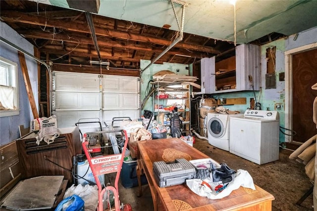 garage with washing machine and dryer