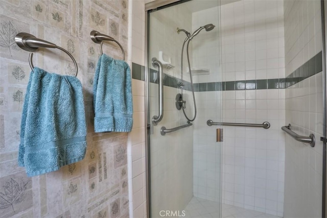 bathroom with a stall shower