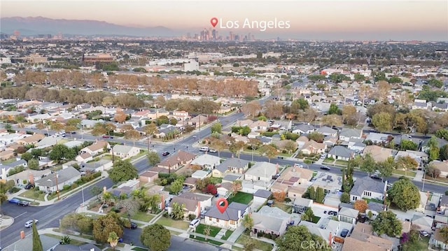 aerial view at dusk with a residential view