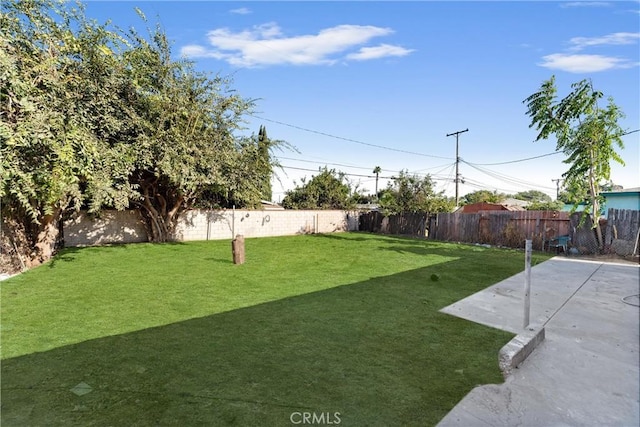 view of yard featuring a patio area and a fenced backyard