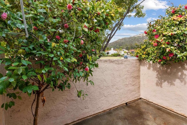 view of patio / terrace with a mountain view