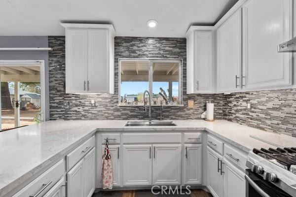 kitchen with white cabinetry, decorative backsplash, and a sink