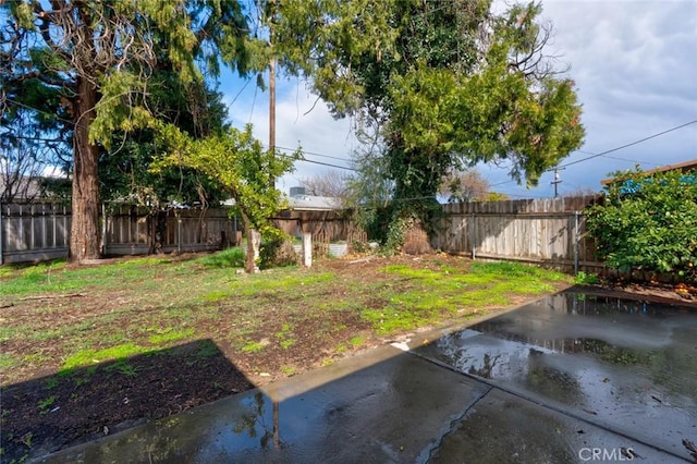 view of yard with a patio area and a fenced backyard