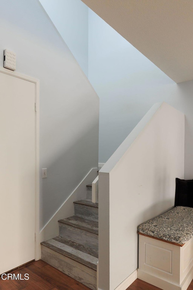 staircase with wood finished floors