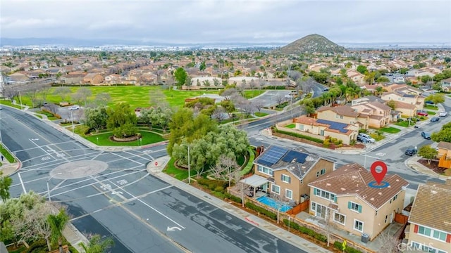 aerial view with a mountain view and a residential view