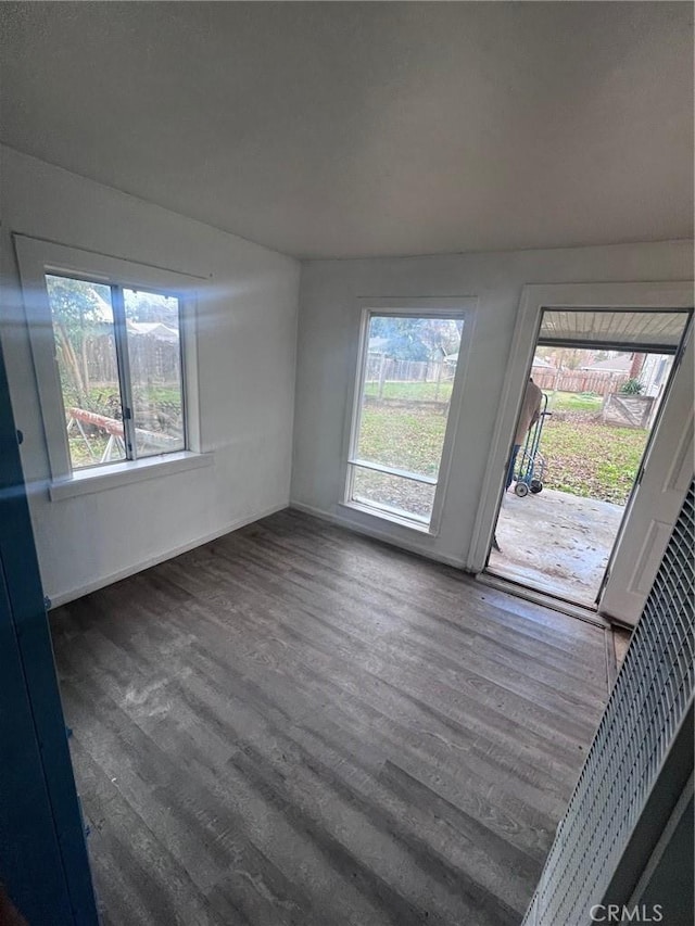 empty room featuring a healthy amount of sunlight and wood finished floors