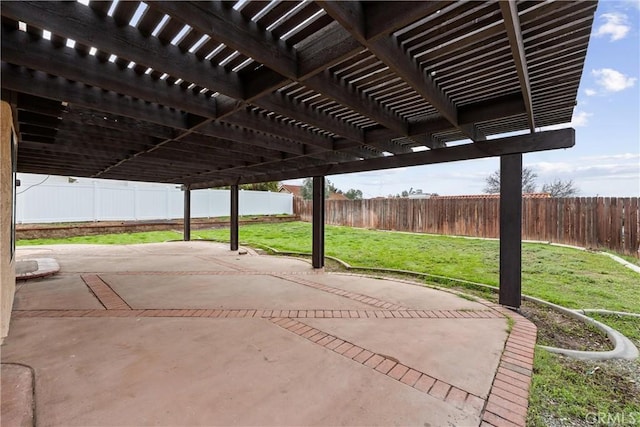 view of patio with a fenced backyard and a pergola