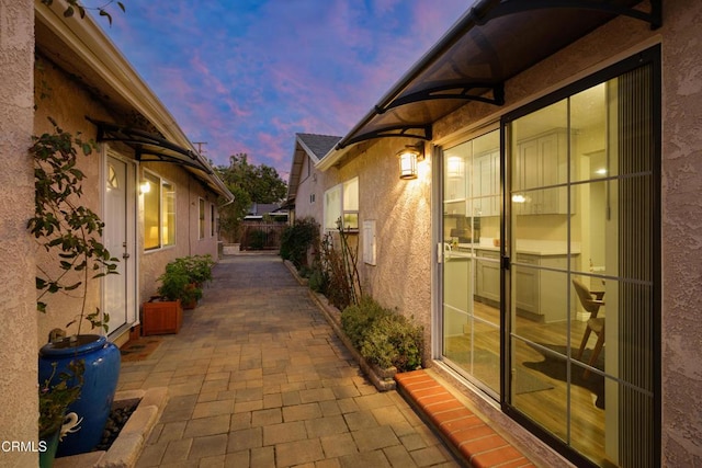 patio terrace at dusk with fence