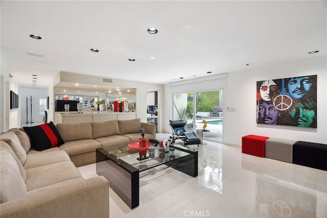 living area with recessed lighting