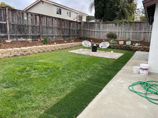 view of yard featuring a patio and a fenced backyard