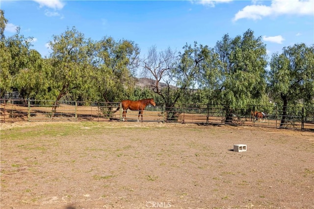 view of yard with a rural view and an enclosed area