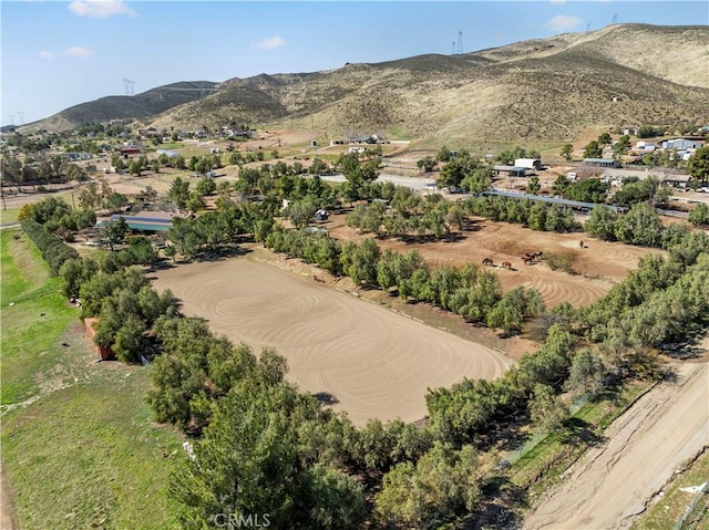 birds eye view of property with a mountain view