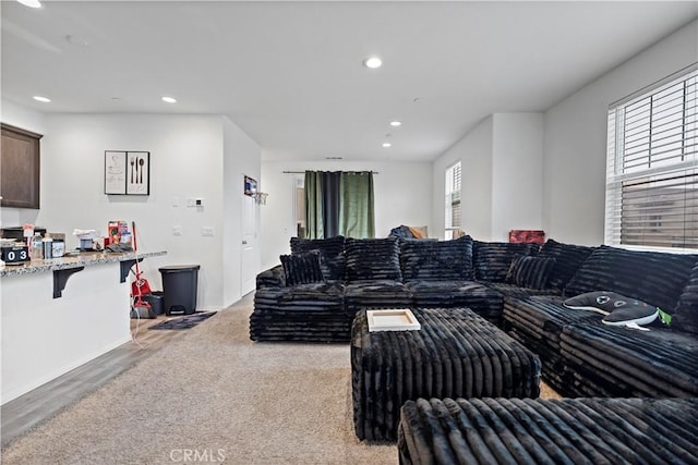 living area featuring recessed lighting