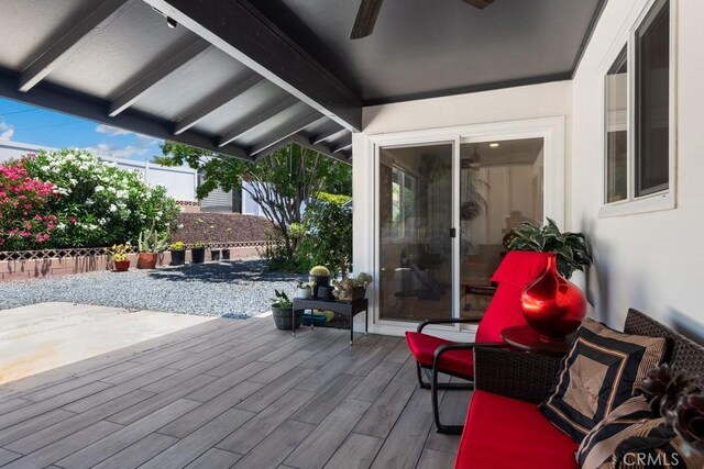 wooden deck featuring a patio area