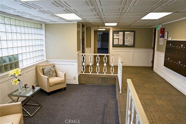 living area with wainscoting