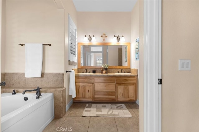 13725 Nimshew Rd, Magalia, CA 95954 - bathroom featuring a sink, a bath, double vanity, and tile patterned flooring